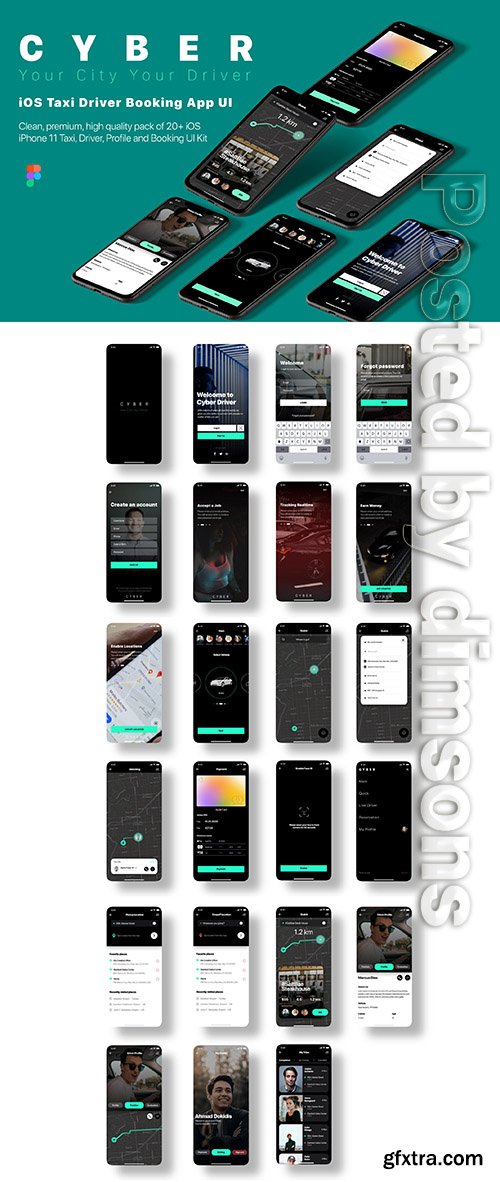 Cyber Taxi Driver iOS Mobile App UI Kit Cyber Taxi Driver iOS Mobile App UI Kit