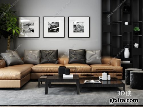 Modern leather corner sofa coffee table Bogu Combination 3D model 