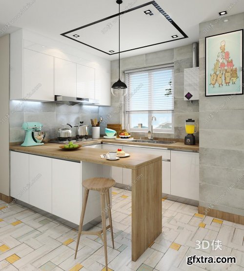 Nordic Kitchen Cabinet Bar Counter 3D Model