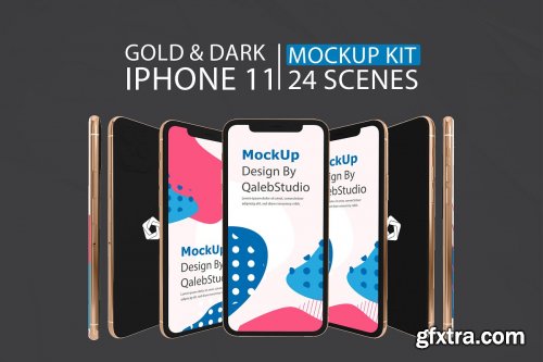 CreativeMarket - Gold & Dark iPhone 11 Kit 4442857
