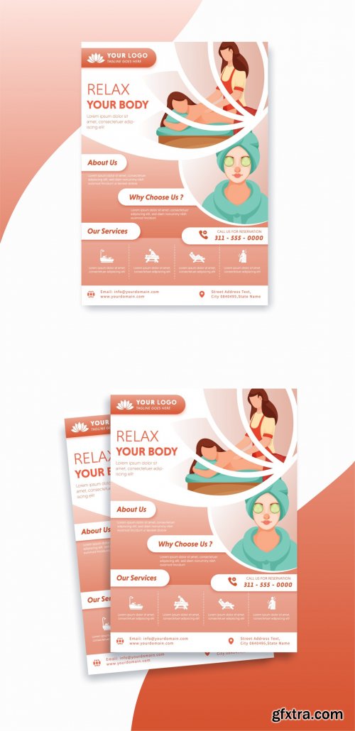 Orange and White Flyer Layout with Beauty Spa Illustration Elements 315767389
