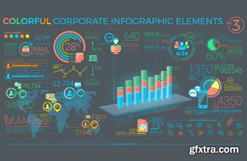 Colorful Corporate Infographic Elements, Editable 10xEPS, Layered 10xPSD 