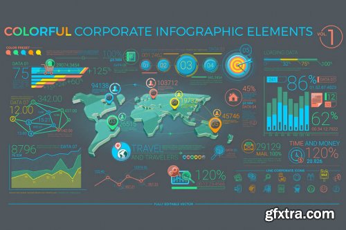 Colorful Corporate Infographic Elements, Editable 10xEPS, Layered 10xPSD 