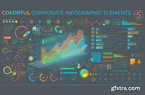 Colorful Corporate Infographic Elements, Editable 10xEPS, Layered 10xPSD 