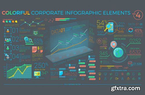 Colorful Corporate Infographic Elements, Editable 10xEPS, Layered 10xPSD 