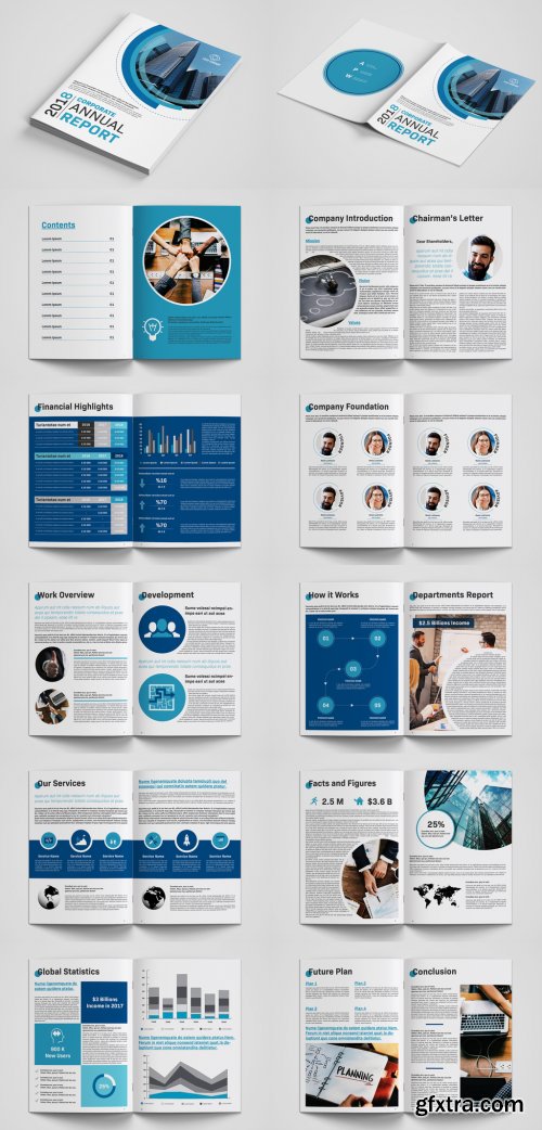 Annual Report Layout with Blue Accents 233828535
