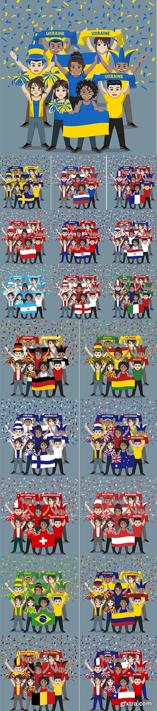 Vector Set of Group Supporter from Different National Football Team Vector Set of Group Supporter from Different National Football Team
