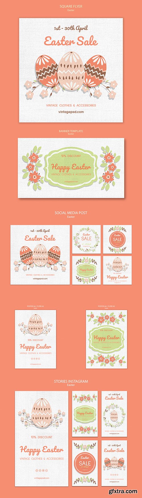 Vintage Easter template social media posts and baneer 