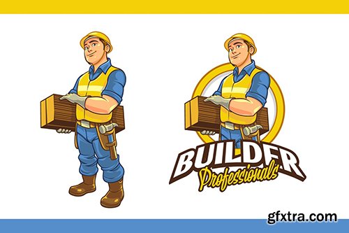 Friendly & Strong Construction Worker Mascot Logo Friendly & Strong Construction Worker Mascot Logo