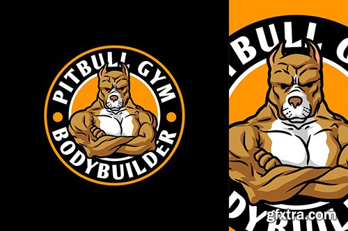 Strong Bodybuilder Pitbull Mascot Character Logo