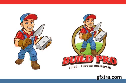Construction Worker Mascot Character Logo