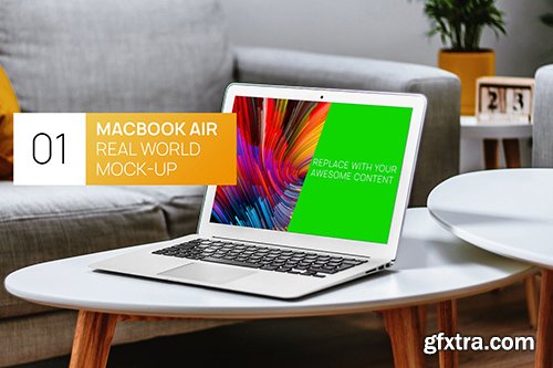 MacBook Air Real World Photo Mock-up in interior MacBook Air Real World Photo Mock-up in interior