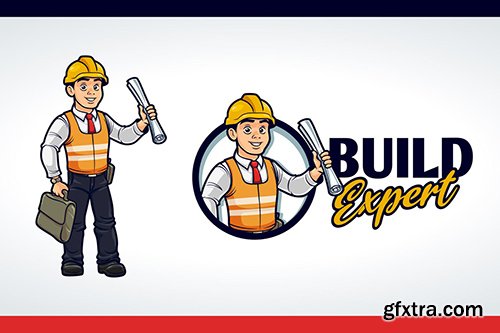 Cartoon Friendly Contractor Mascot Character Logo Cartoon Friendly Contractor Mascot Character Logo
