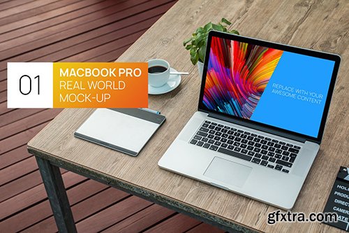 Wooden desk MacBook Pro Retina Real World Mock-up Wooden desk MacBook Pro Retina Real World Mock-up