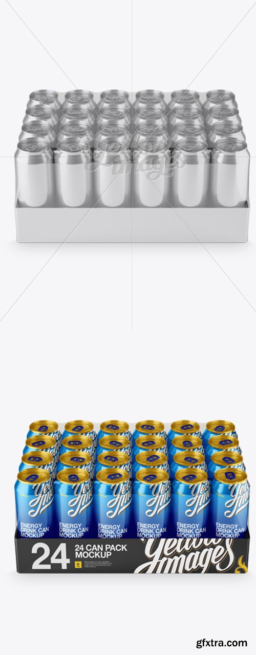 Transparent Pack with 24 Aluminium Cans Mockup Front View 16161