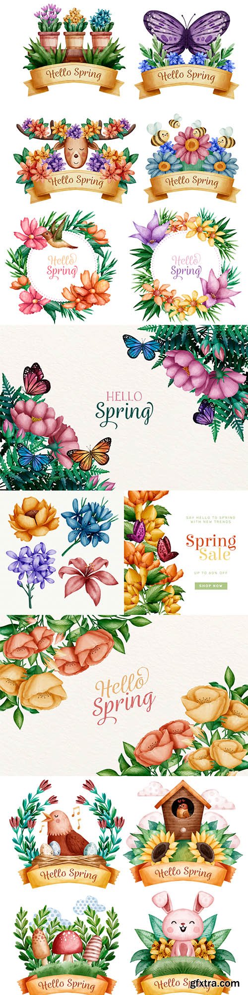 Hello Spring floral and sale decorative watercolor 4 