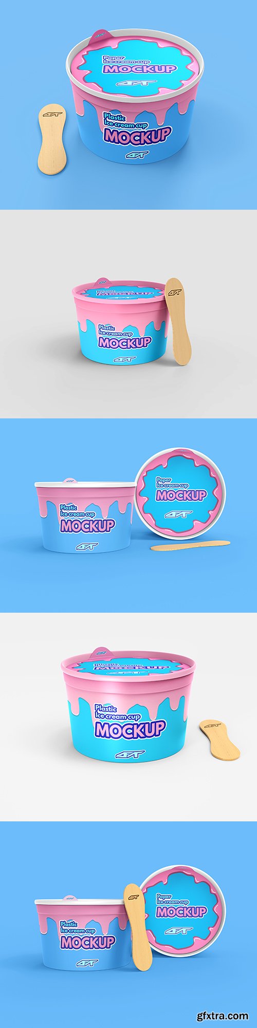 Cup with lid and wooden spoon for ice cream Mockup