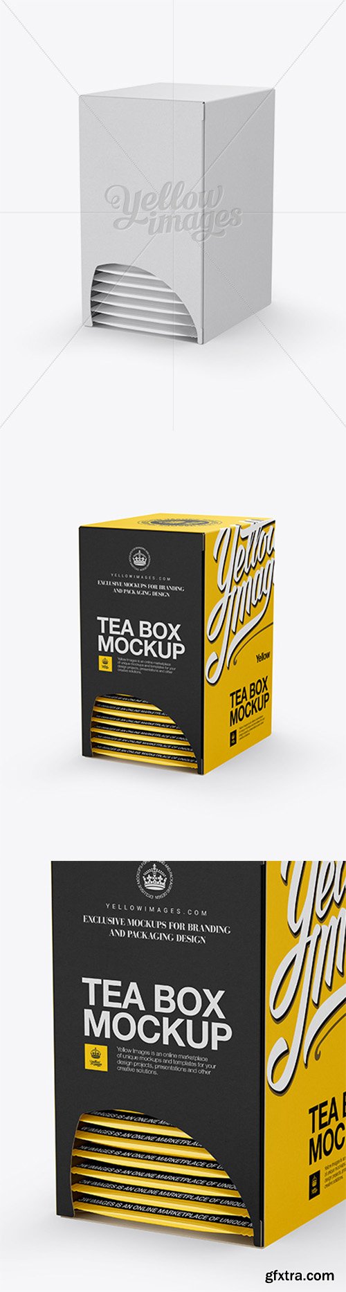 Tea Box W/ Sachets Mockup - Halfside View 15836