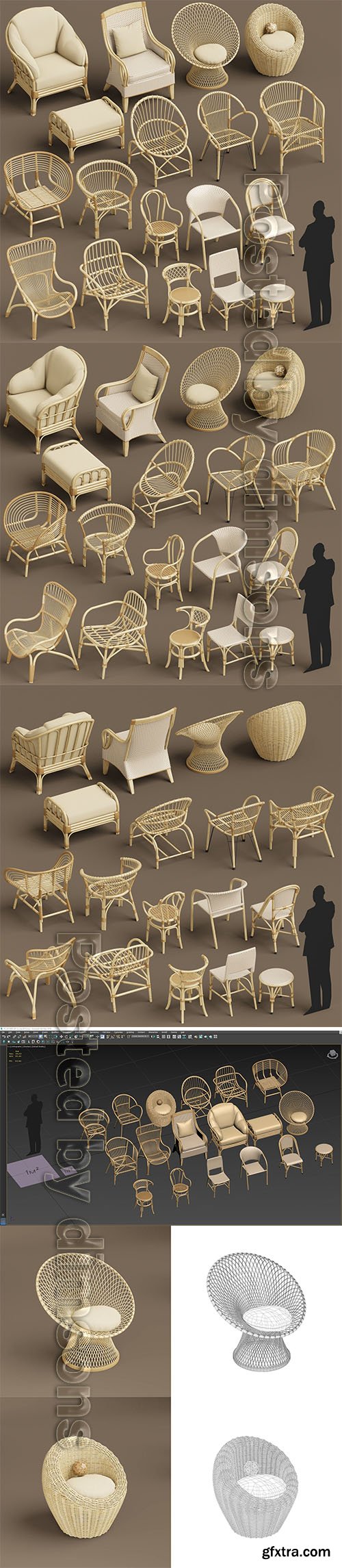 Cgtrader - Wicker chair set A 3D model 3D model