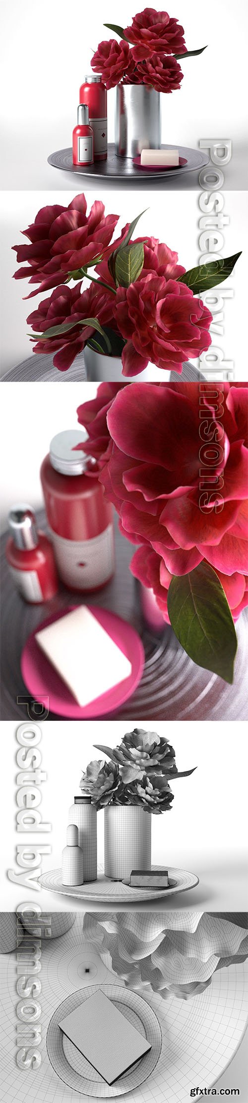 Cgtrader - Tray with Flowers Soap and Body Products 3D model