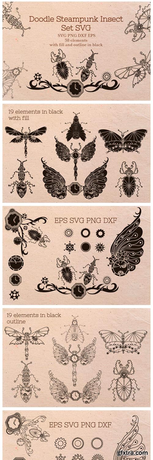 Doodle Steampunk Insect Set 2974494