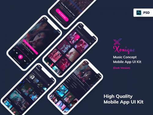 Xonique-Music Mobile App UI Kit Dark Version - xonique-music-mobile-app-ui-kit-dark-version