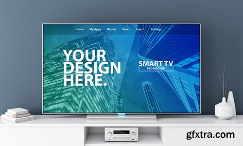 Smart TV on White Console Mockup 217790111 Smart TV on White Console Mockup 217790111