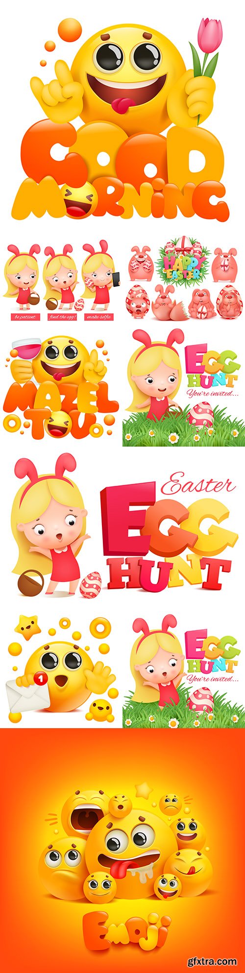 Yellow smiley and little girl in Easter costume
