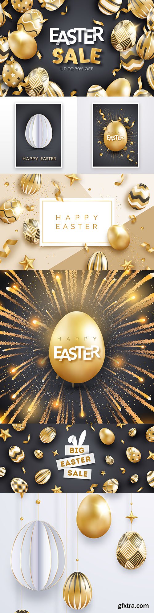 Easter postcard with realistic gold decorated eggs 
