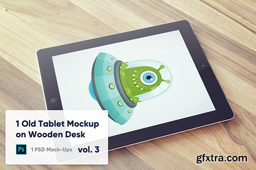 1 Old Tablet Mockup on Wooden Desk Vol.3