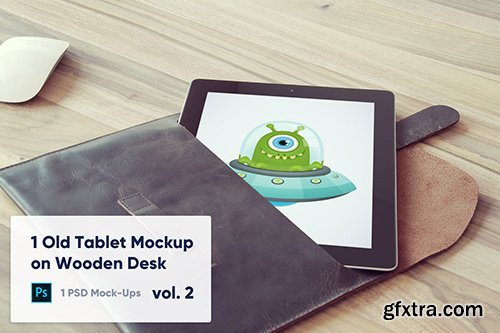 1 Old Tablet Mockup on Wooden Desk Vol.2