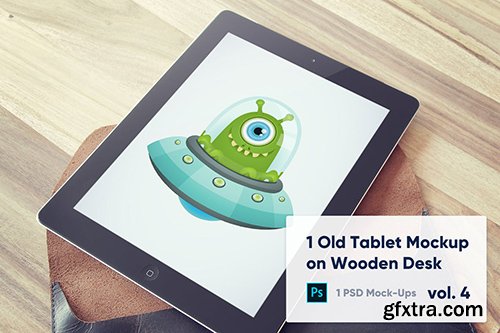 1 Old Tablet Mockup on Wooden Desk Vol.4