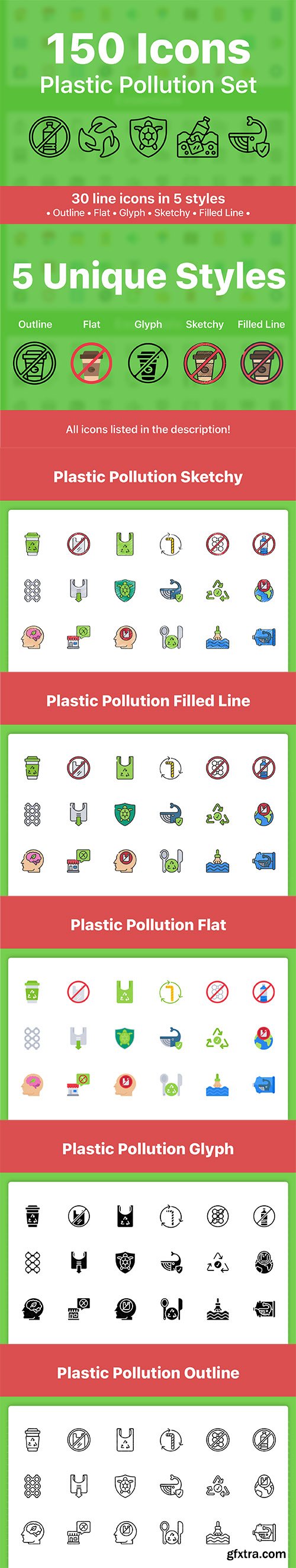 150 Plastic Pollution Icons