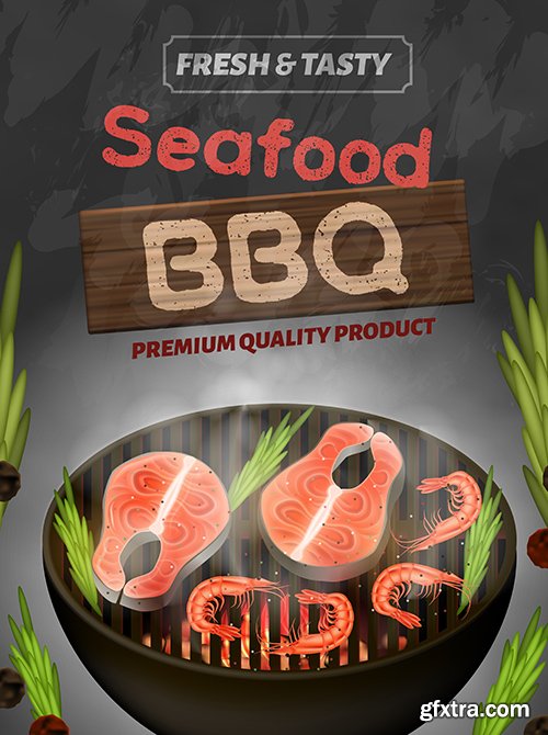 Seafood BBQ Banner Freshand Tasty Product Flyer Template