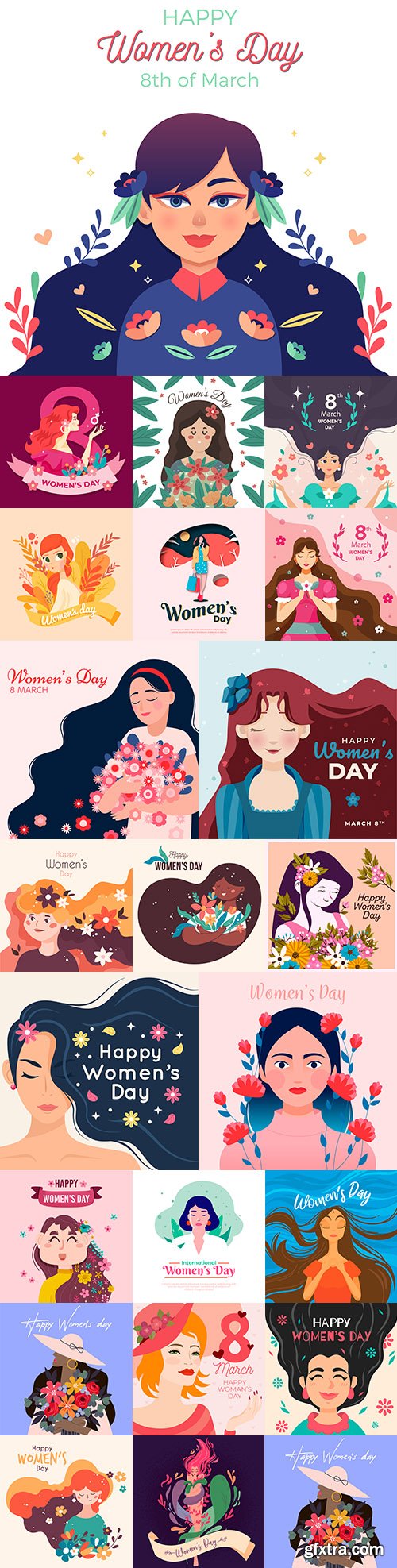 March 8 and Women's Day illustration flat big collection
