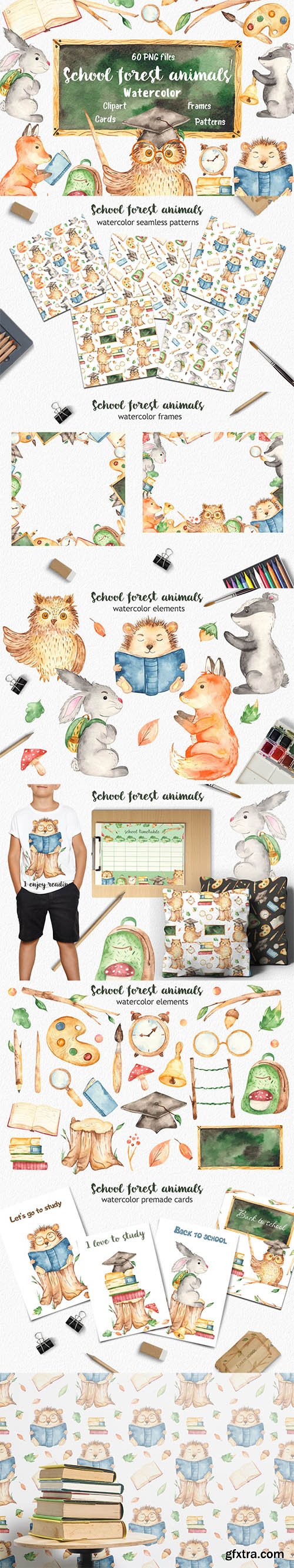 Watercolor school forest animals collection Watercolor school forest animals collection