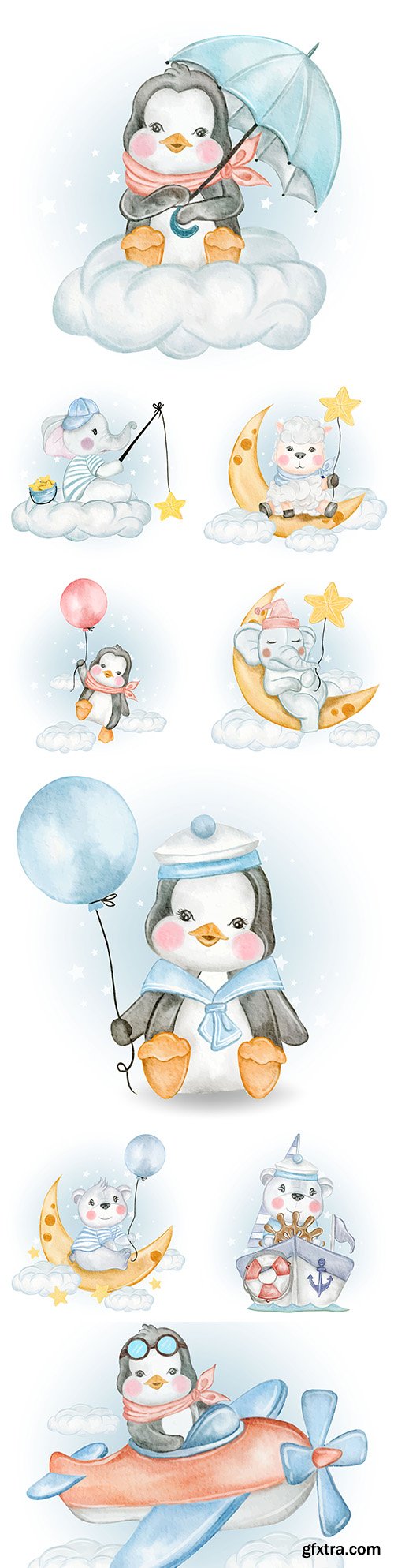 Funny animals drawing cartoon watercolor illustrations 28 
