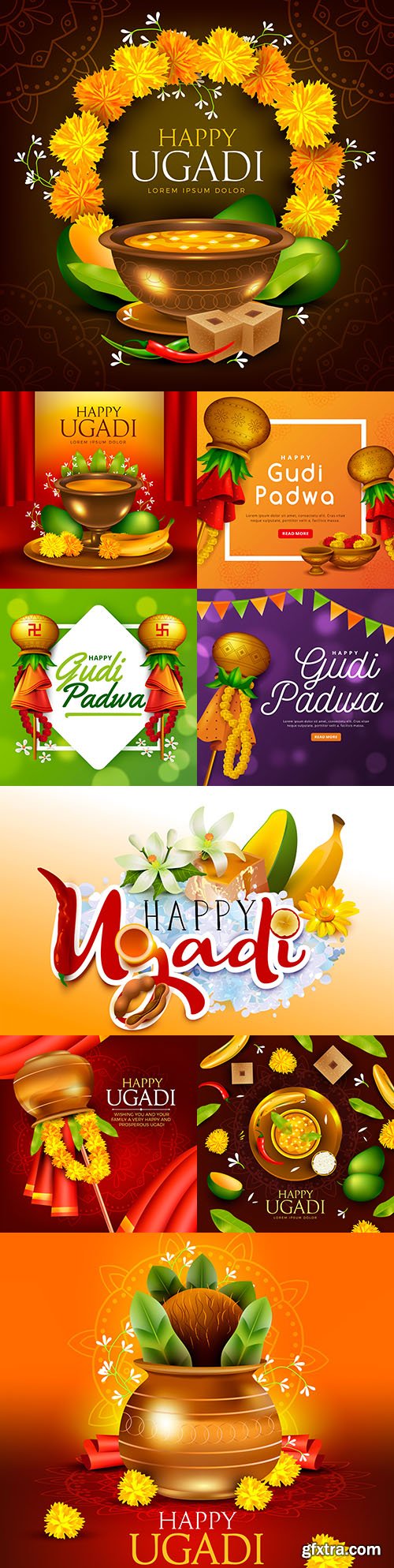 Happy Gudi Padwa holiday design realistic illustrations 

