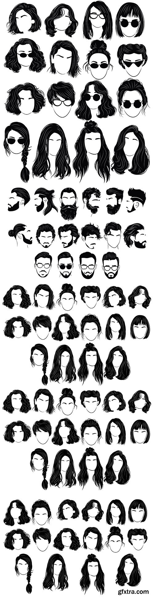 Female and male hairstyle design silhouettes
