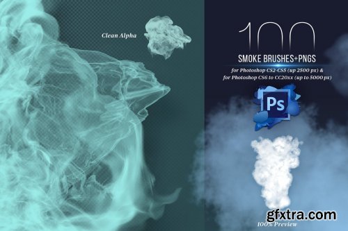 CreativeMarket - 100 Photoshop Smoke Brushes + PNGs 4421254