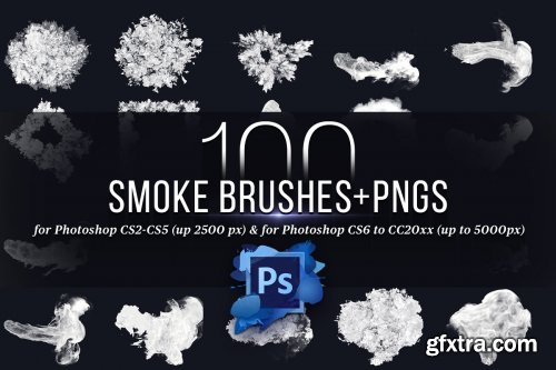 CreativeMarket - 100 Photoshop Smoke Brushes + PNGs 4421254