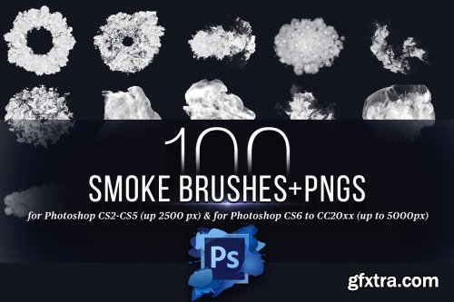 CreativeMarket - 100 Photoshop Smoke Brushes + PNGs 4421254