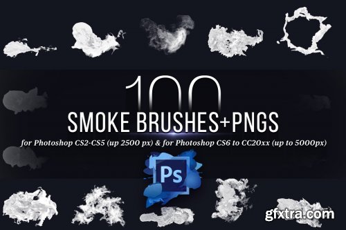 CreativeMarket - 100 Photoshop Smoke Brushes + PNGs 4421254