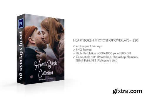 CreativeMarket - Heart Bokeh Photoshop Overlays 4548364
