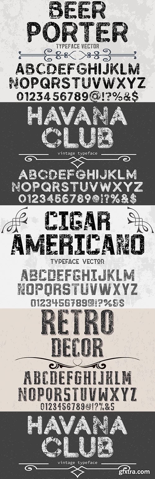 Retro and vintage old alphabet with illustration font
