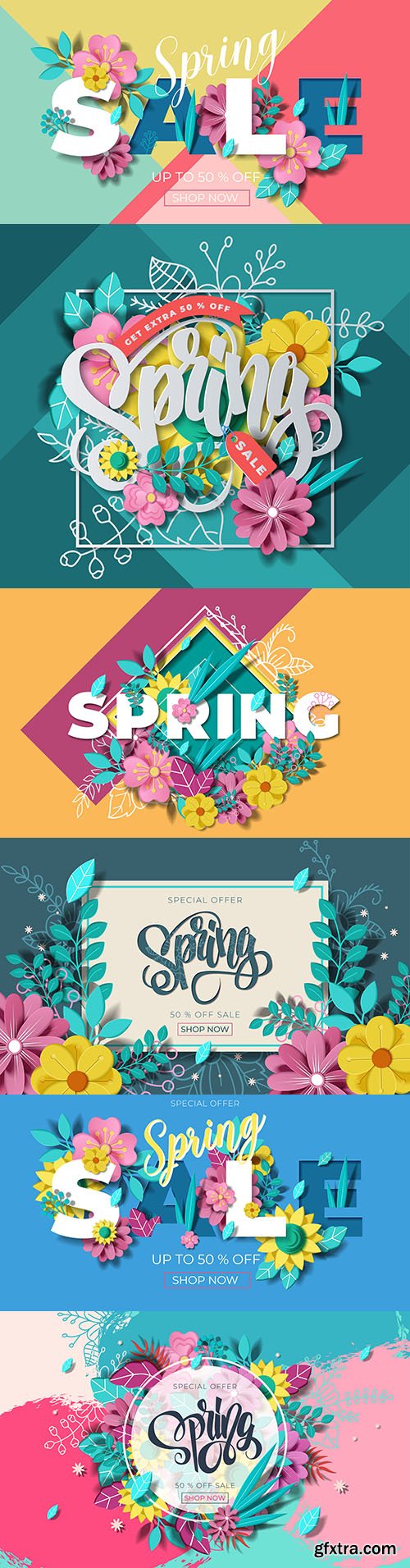 Spring sale banner with beautiful colorful flowers
