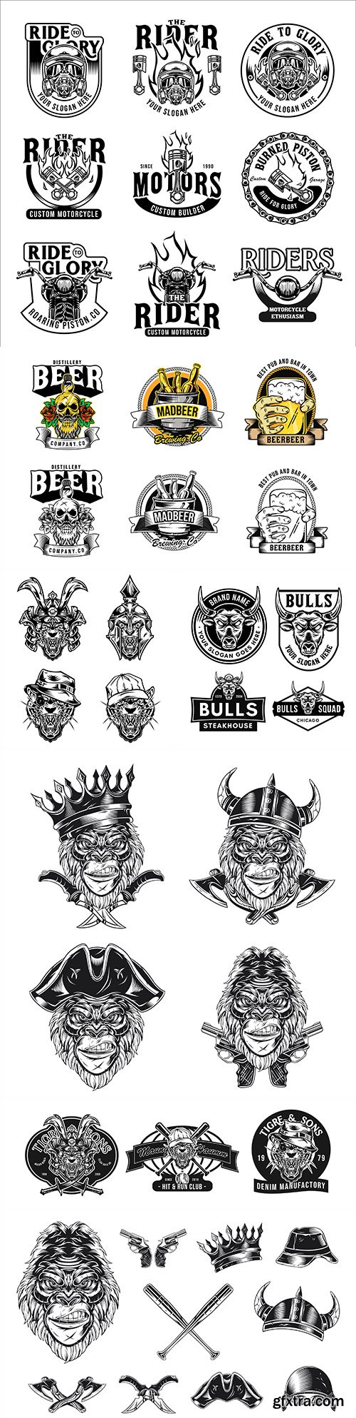 Vintage emblems and logo accessories black design
