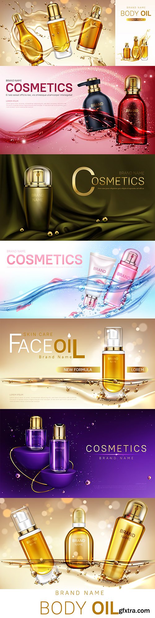 Body oil and cosmetic product bottle layout banner
