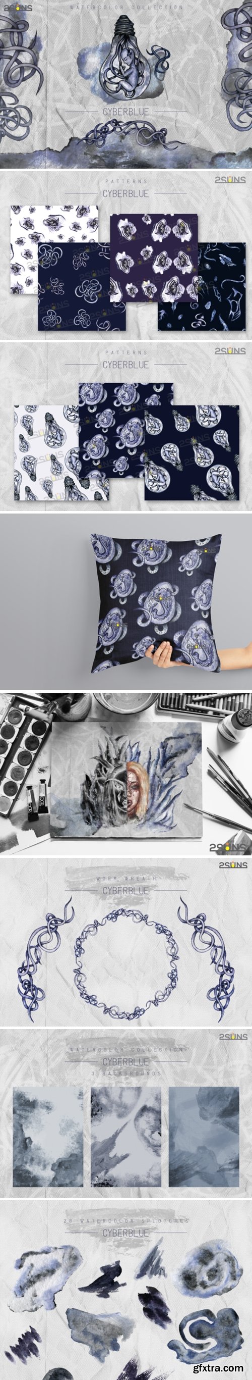 Cyberblue Watercolor Illustration 3041199