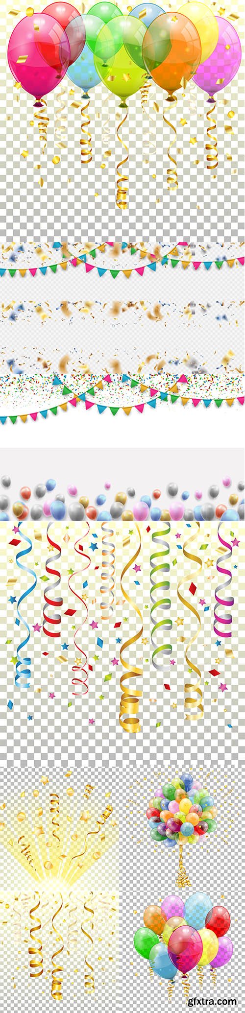 Birthday Background with Colorful Flags, Garlands, Confetti and Balloons